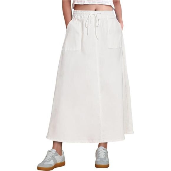 Denim Skirts Trendy A Line with Pockets White - Picture 1 of 7